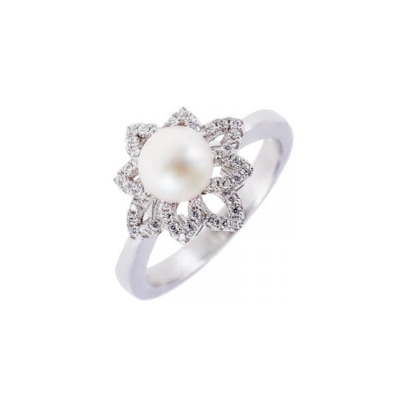 Meucci stříbrný prsten s říční perlou a zirkony SP09R