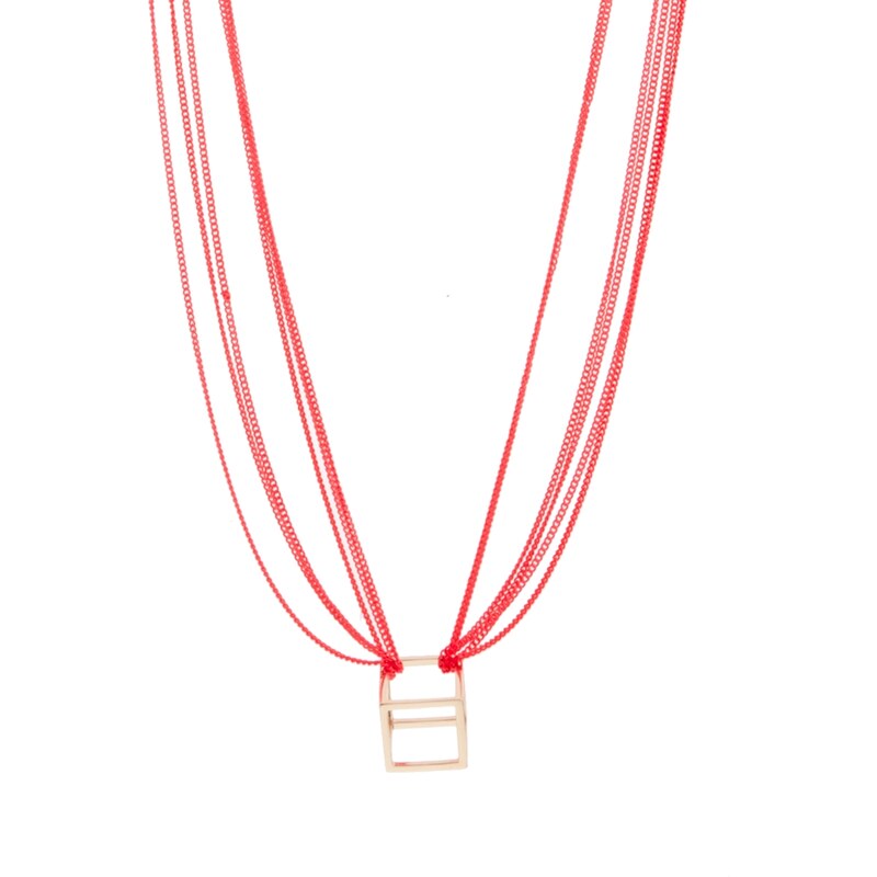 French Connection Multi Neon Chain Open Cube Pendant Necklace