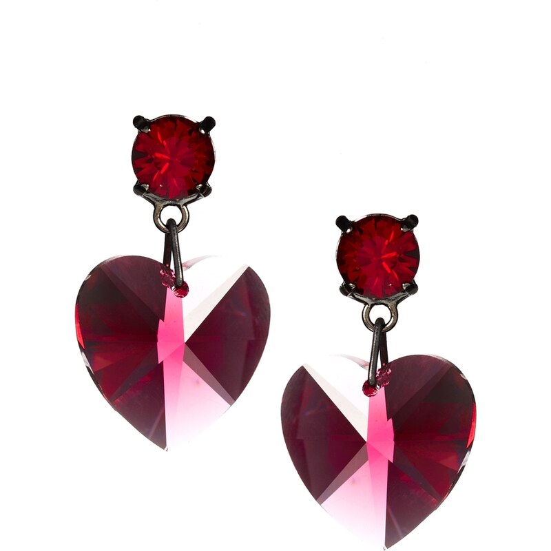 Krystal Red Swarovski Crystal Heart Drop Stud Earrings