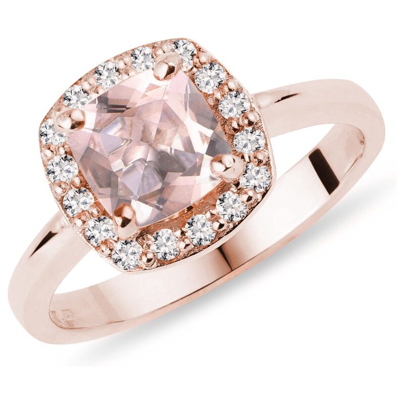 Prsten z růžového zlata s morganitem a diamanty KLENOTA K0177024