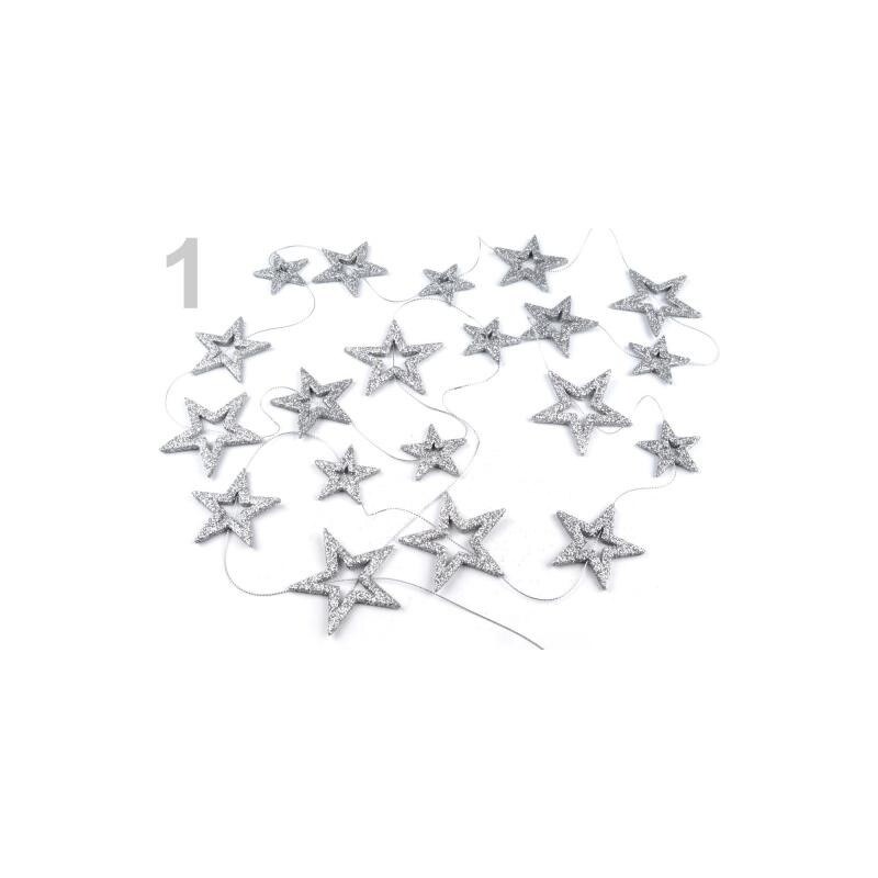 Stoklasa Girlanda hvězdy 2,7m s glitry (1 ks) - 1 stříbrná