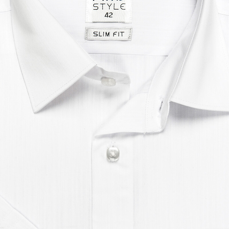 Pánská košile AMJ jednobarevná VKS261, fil-á-fil, bílá, krátký rukáv, slim fit