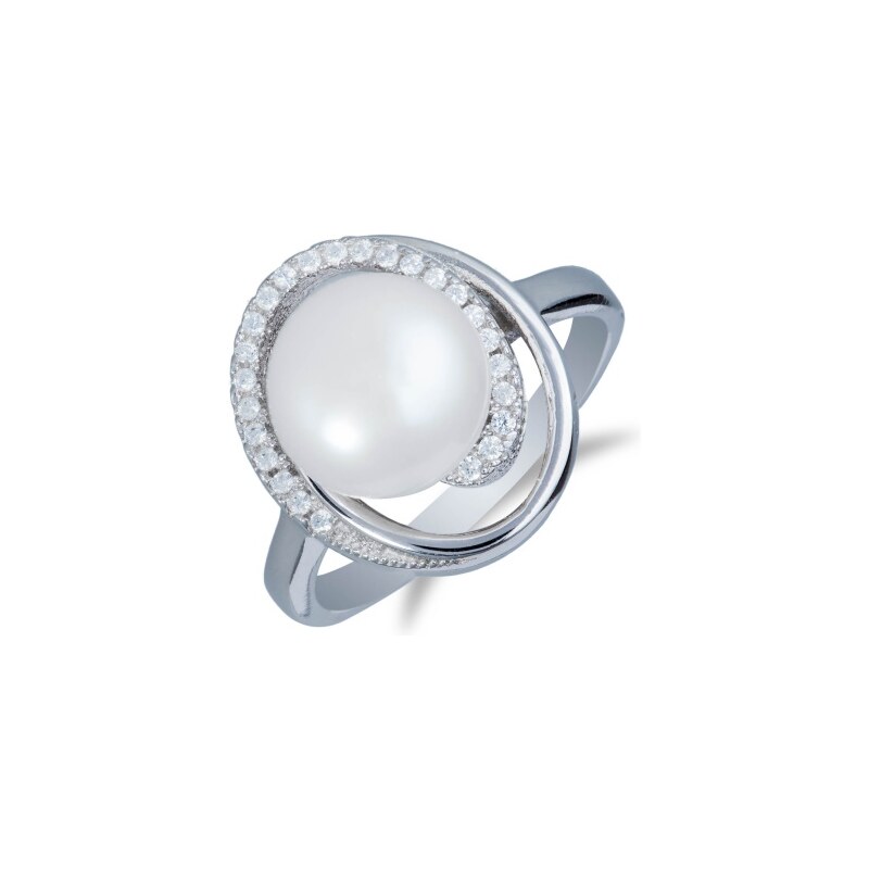 Meucci Masivní stříbrný prsten s perlou a zirkony