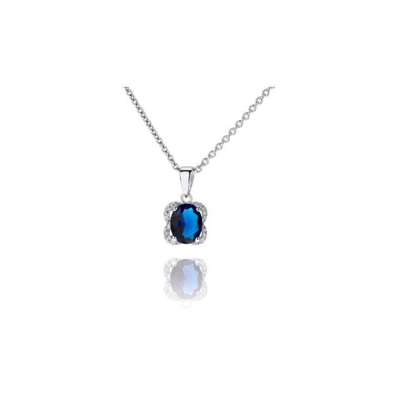 Meucci Stylový stříbrný náhrdelník se safírem a zirkony
