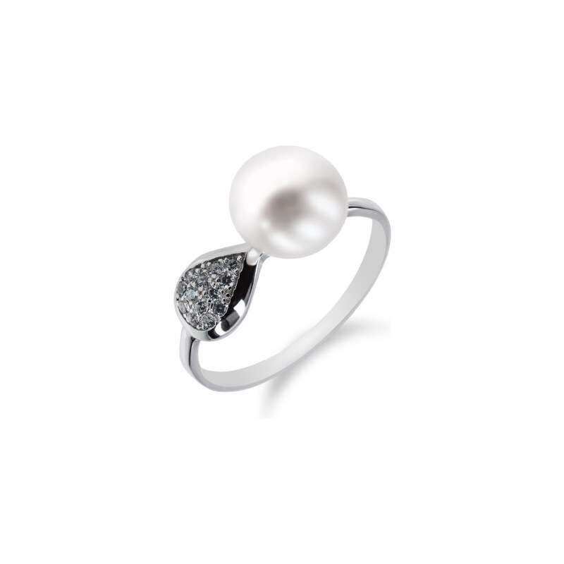Meucci Stylový stříbrný prsten s perlou a zirkony