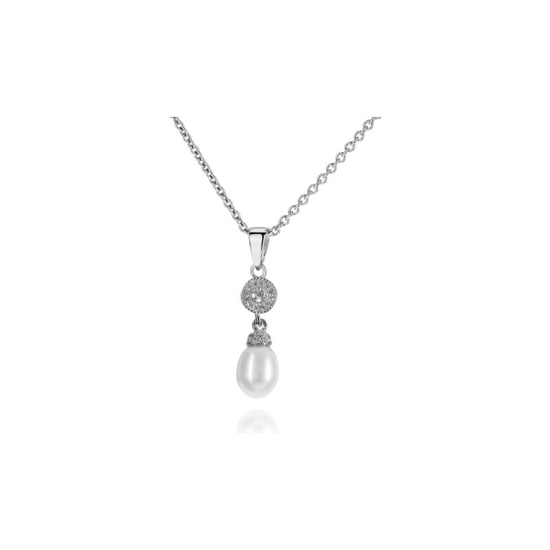 Meucci Stříbrný elegantní náhrdelník s perlou a zirkony