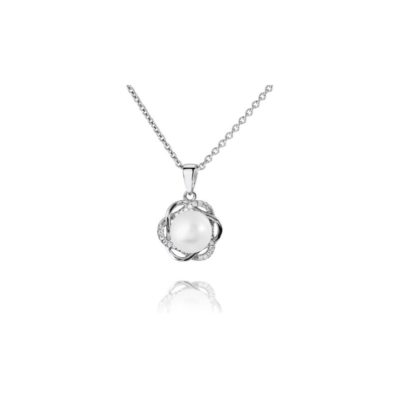 Meucci Stříbrný náhrdelník s perlou v kytičce se zirkony