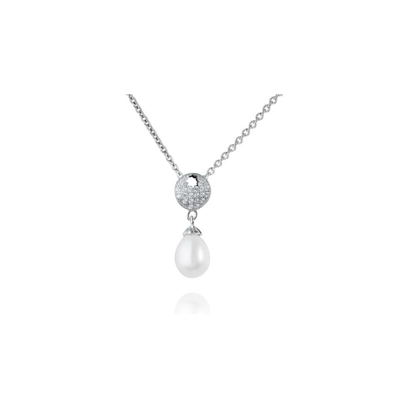 Meucci Stylový stříbrný náhrdelník s říční perlou a zirkony