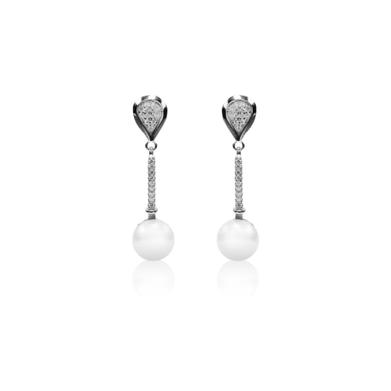 Meucci Elegantní stříbrné visací náušnice s perlou a zirkony