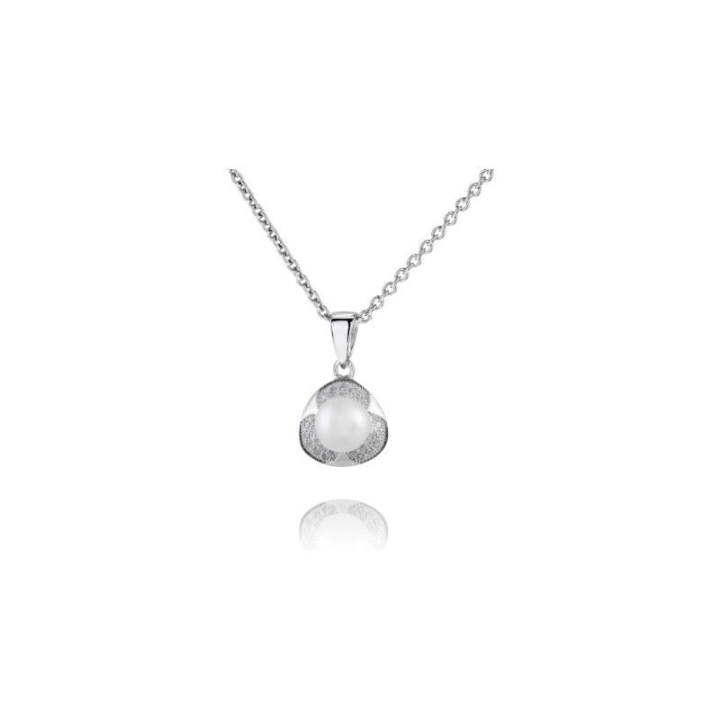 Meucci Stříbrný rhodiovaný náhrdelník s perlou a mikrozirkony