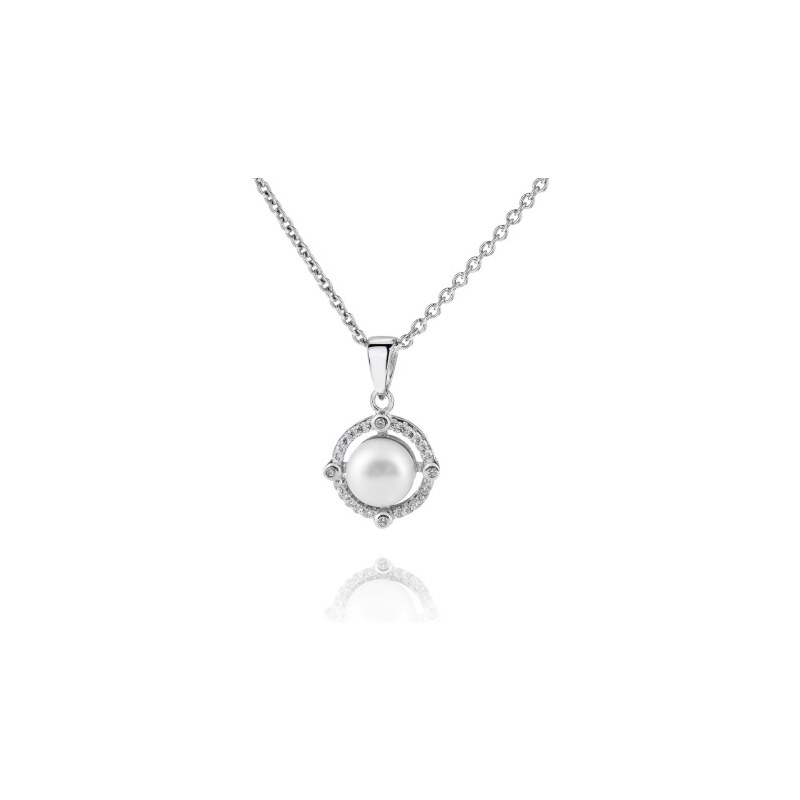 Meucci Stříbrný náhrdelník s výraznou perlou a zirkony okolo