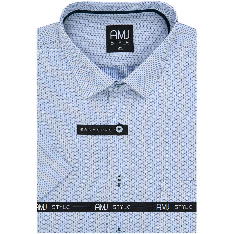 AMJ pánská košile, světle modrá křížkovaná VKR1130, krátký rukáv, regular fit