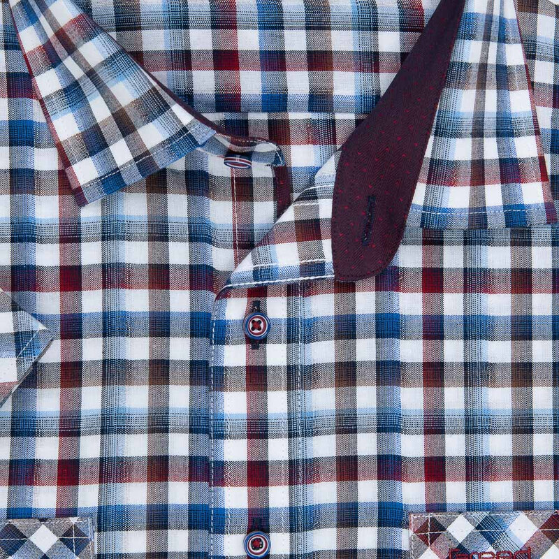 AMJ GREED pánská košile sportovní, modro-červeno-bílá károvaná SK372, krátký rukáv