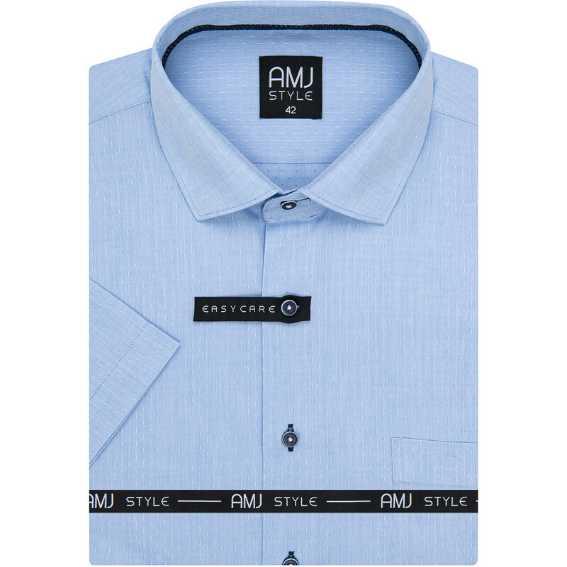 AMJ pánská košile, světle modrá tečkovaná VKR1132, krátký rukáv, regular fit