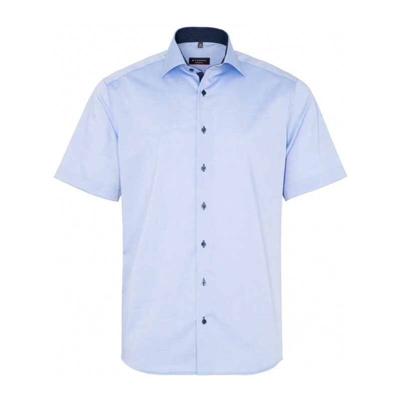 Pánská košile ETERNA Modern Fit Royal Oxford modrá s navy kontrastem Non Iron - Krátký rukáv