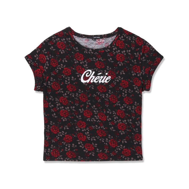 Tally Weijl Black & Red Floral "Cherie" T-Shirt