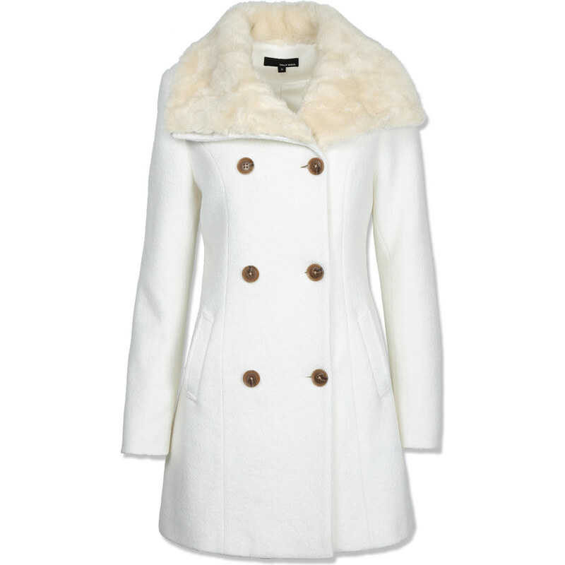 Tally Weijl White Double Breasted Coat with Shearling Collar