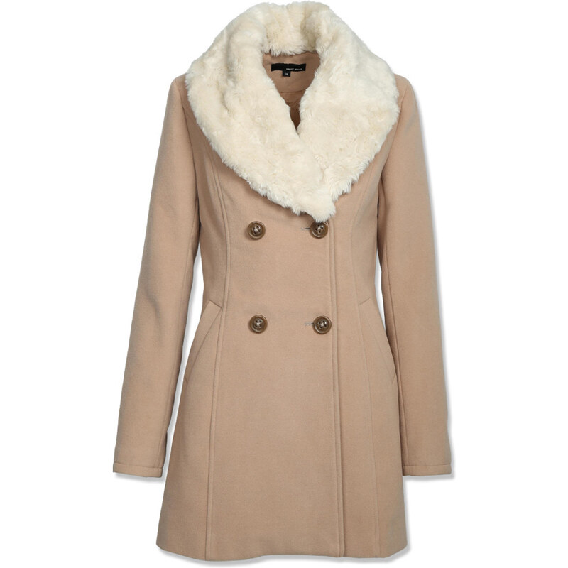 Tally Weijl Beige Double Breasted Coat with Shearling Collar