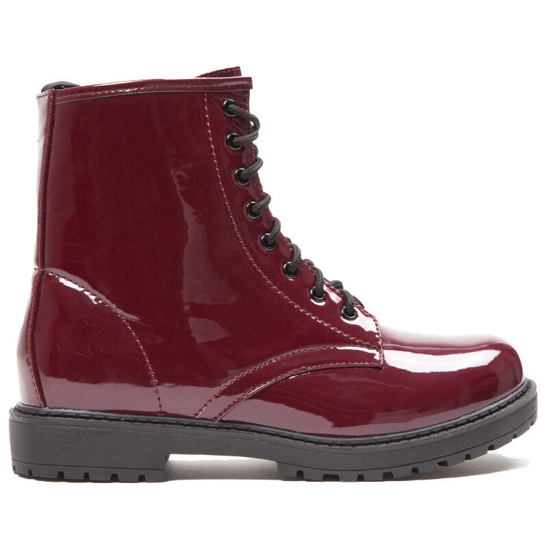 Tally Weijl Burgundy Glossy Lace Up Ankle Boots