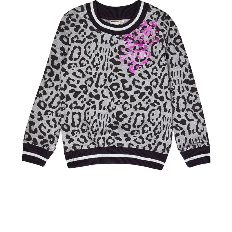 Winkiki Kids Wear Dívčí mikina Leopard - šedý melanž