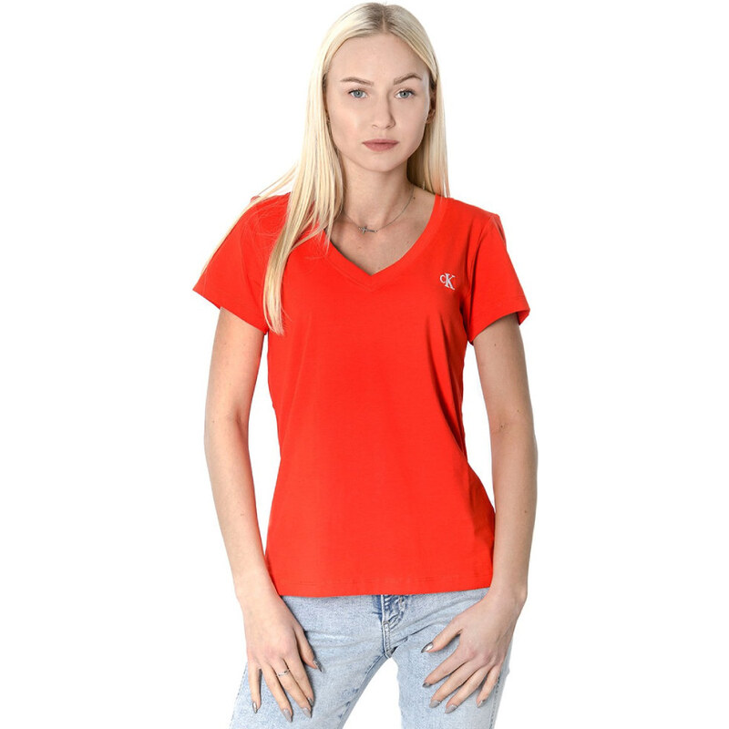 Calvin Klein dámské červené tričko s výstřihem do V - GLAMI.cz