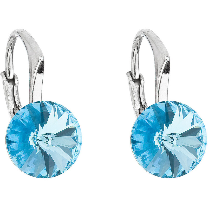 Stříbrné náušnice visací s krystaly Swarovski modré kulaté 31229.3 74171528