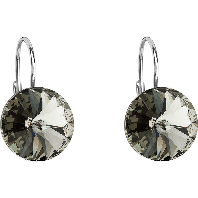 Stříbrné náušnice visací s krystaly Swarovski šedé kulaté 31106