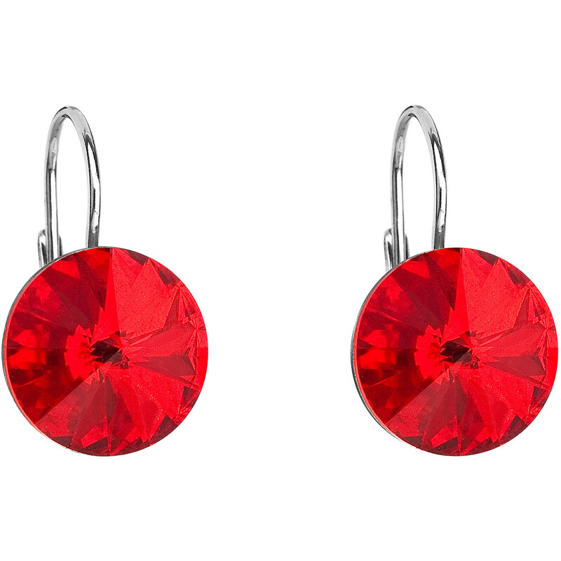 Stříbrné náušnice visací s krystaly Swarovski červené kulaté 31106.3 74171482