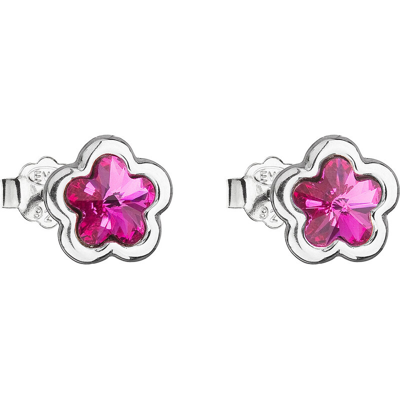 Stříbrné náušnice pecka s krystaly Swarovski růžová kytička 31255.3 74171536