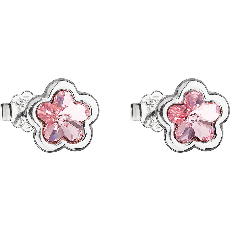 Stříbrné náušnice pecka s krystaly Swarovski růžová kytička 31255.3 74171537