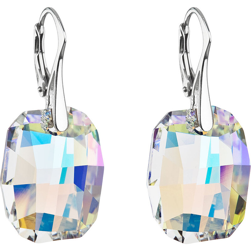 Stříbrné náušnice visací s krystaly Swarovski ab efekt obdélník 31297 65918583