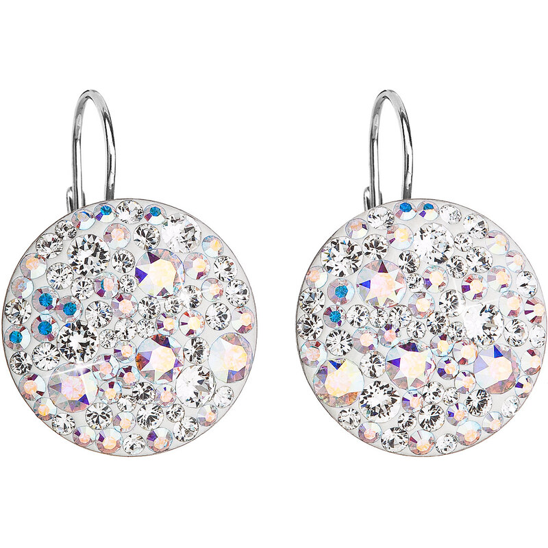 Stříbrné náušnice visací se Swarovski krystaly ab efekt kulaté