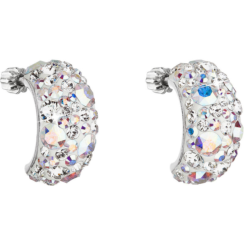 Stříbrné náušnice visací s krystaly Swarovski ab efekt půlkruh