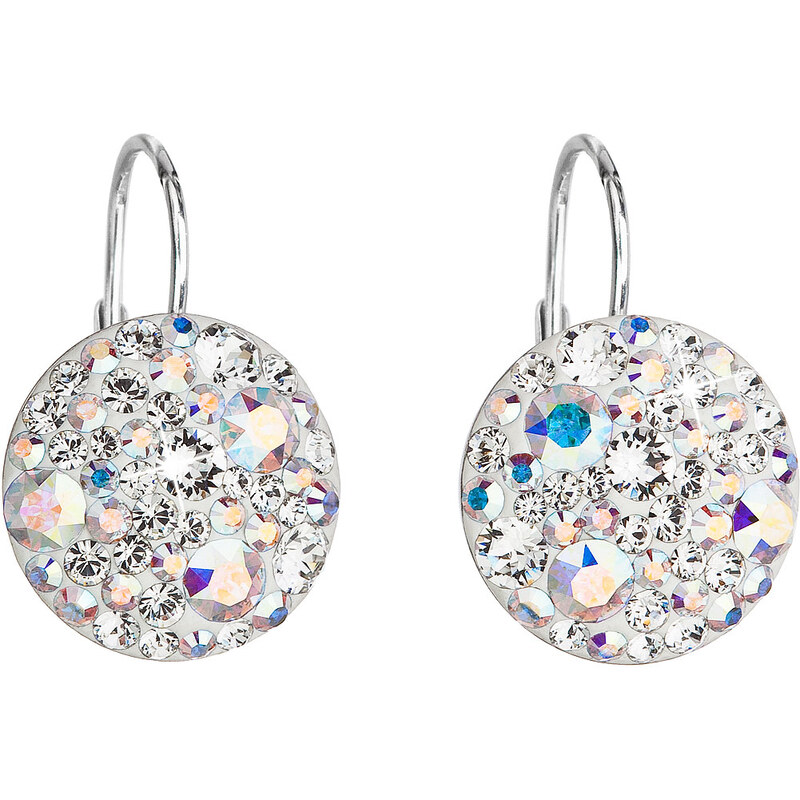 Stříbrné náušnice visací s krystaly Swarovski ab efekt kulaté 31176.2 54673273