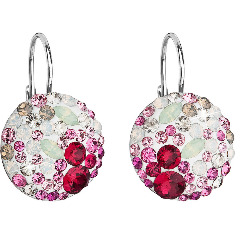 Stříbrné náušnice visací s krystaly Swarovski mix barev kulaté