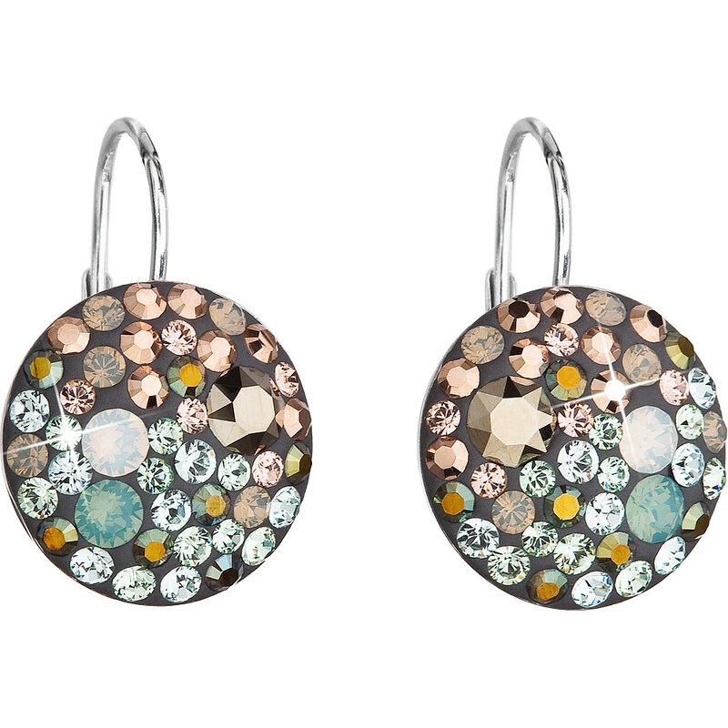 Stříbrné náušnice visací s krystaly Swarovski mix barev kulaté