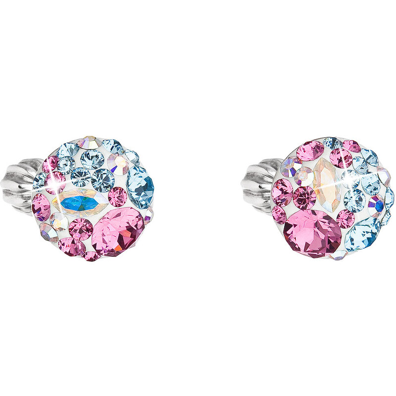 Stříbrné náušnice pecka s krystaly Swarovski mix barev kulaté