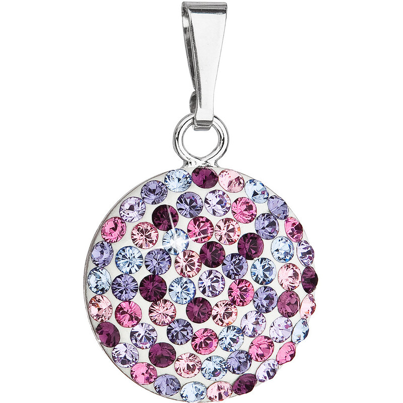 Stříbrný přívěsek s krystaly Swarovski mix fialové kulatý 34225