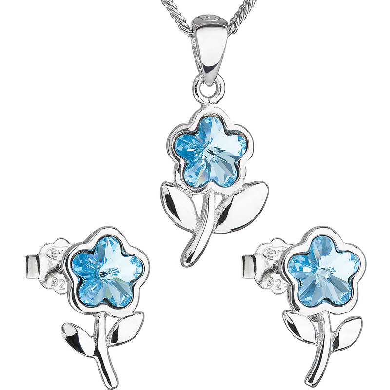Sada šperků s krystaly Swarovski náušnice,řetízek a přívěsek modrá 74171587