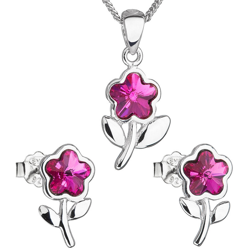 Sada šperků s krystaly Swarovski náušnice,řetízek a přívěsek růžová 74171588