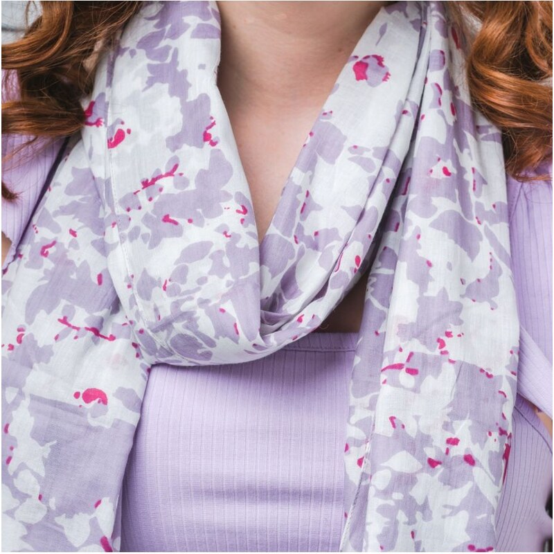 Saffron & Co bílý-fialový dámský maxi šátek Sybil 11