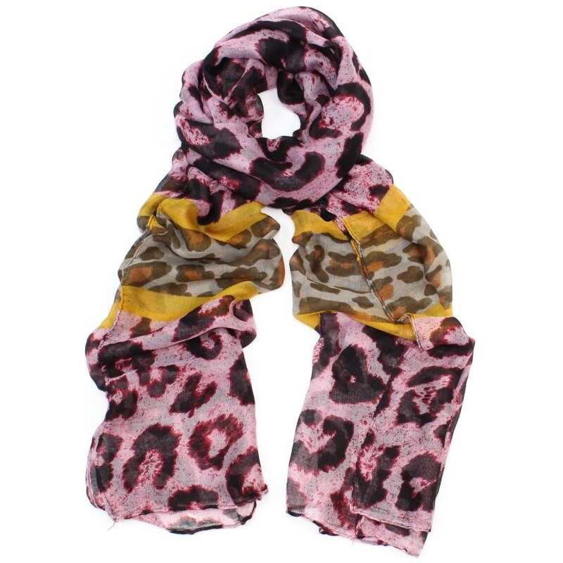 POPPY ACCESSORIES Poppy růžový dámský maxi šátek Leopard 3206