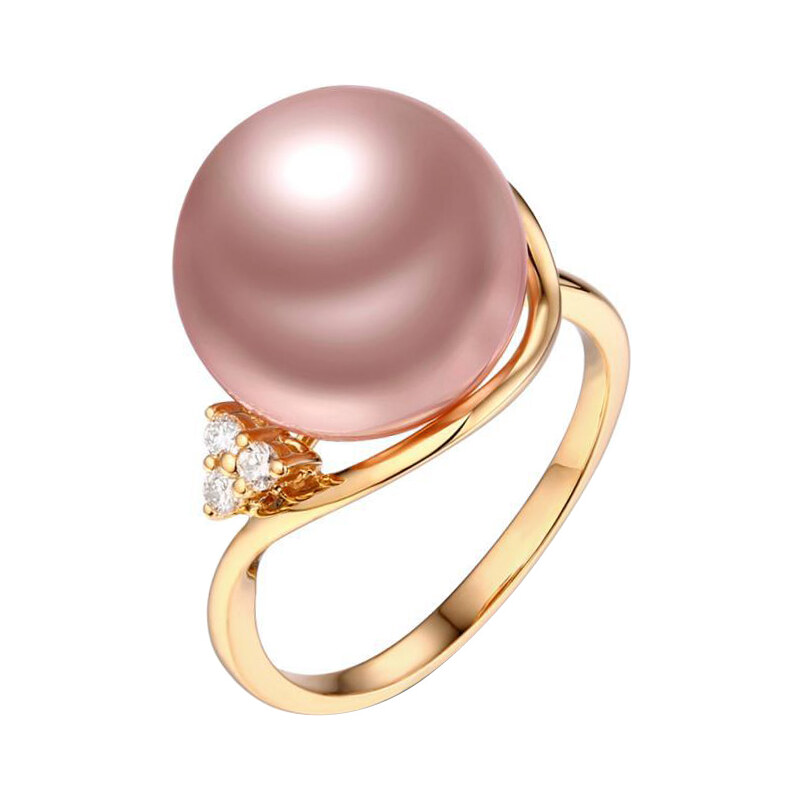 Eppi Zlatý prsten s levandulovou perlou a třemi diamanty Mailee
