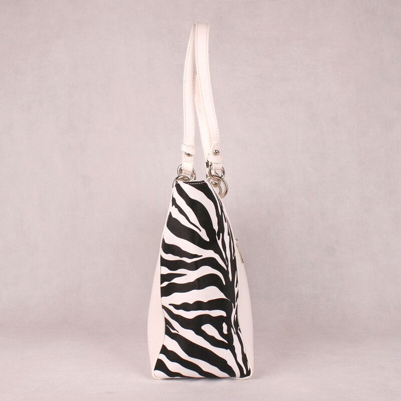 David Jones Paris Dámská velká kabelka na rameno David Jones se vzorem zebry CM5752 bílá | KabelkyproVas.cz