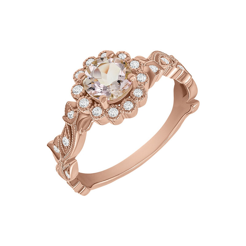 Eppi Zásnubní prsten s morganitem a diamanty ve vintage stylu Jyspie