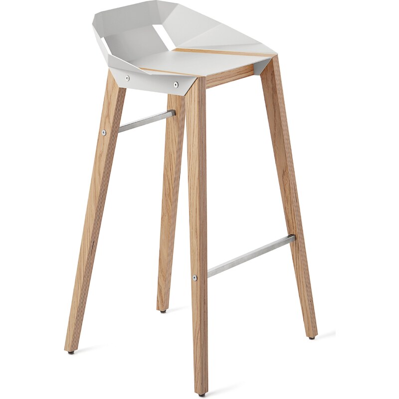 Bílá hliníková barová židle Tabanda DIAGO 75 cm s dubovou podnoží