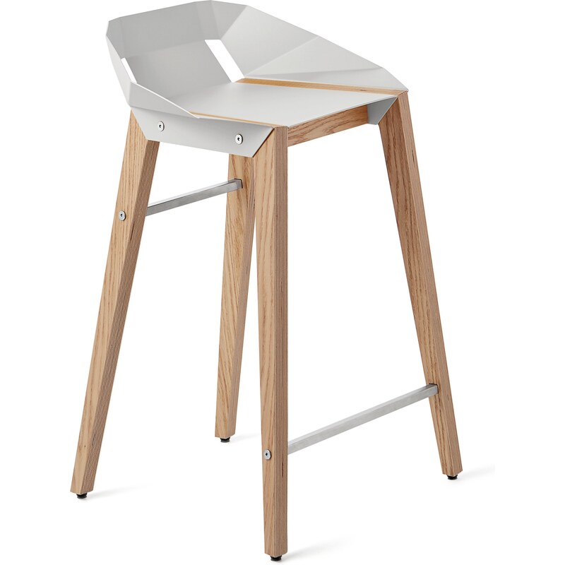 Bílá hliníková barová židle Tabanda DIAGO 62 cm s dubovou podnoží
