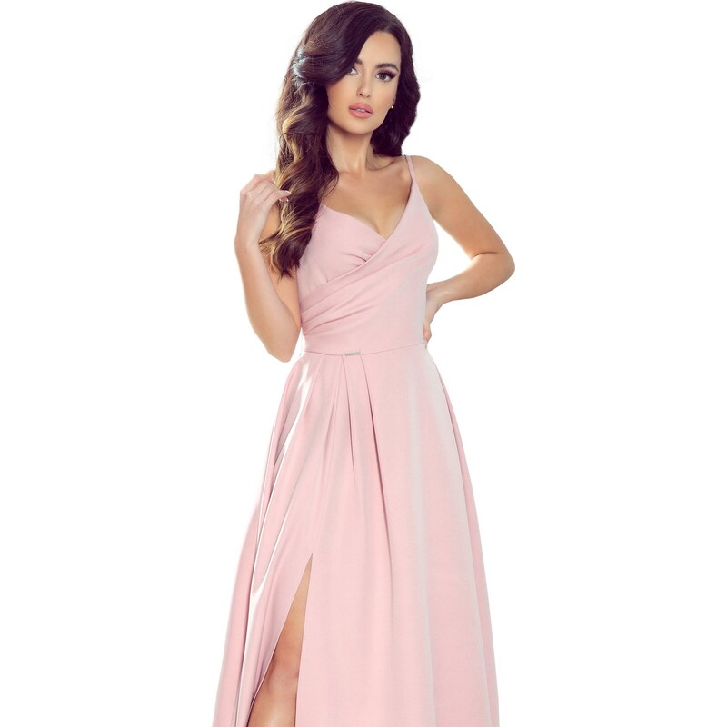 NUMOCO Elegantní růžové maxi šaty DANIELE Pudrová
