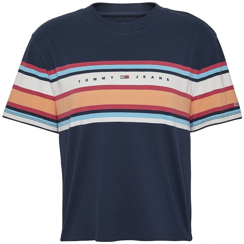 Tommy Hilfiger Tommy Jeans dámské modré tričko TJW COLORED LINEAR LOGO TEE