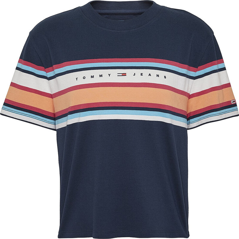 Tommy Hilfiger Tommy Jeans dámské modré tričko TJW COLORED LINEAR LOGO TEE